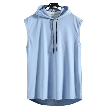 Silk Summer Muscle Hoodie Vest Sleeveless Bodybuilding Gym Workout Fitness Shirt