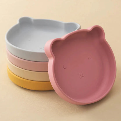 Silicone Baby Dishes Suction Plate Cartoon Bear Shape Tableware