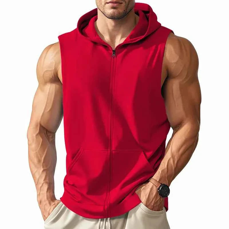 Men's Hooded Zipper Tank Top Fitness Vest