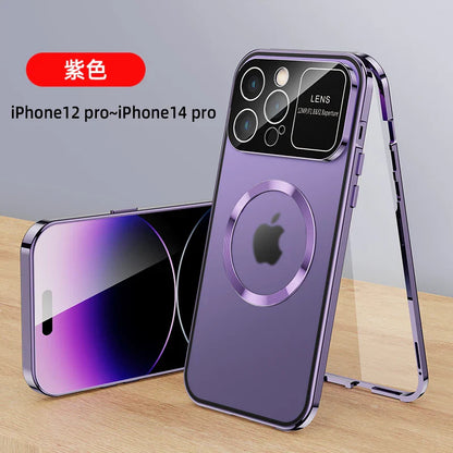 For iPhone 16 15 14 13 12 Pro Max Large Window Lens Protection Aluminum Metal Magnetic Case