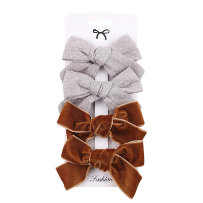 4Pcs Baby Bows Hair Clips Cotton Linen Hairpins for Girls