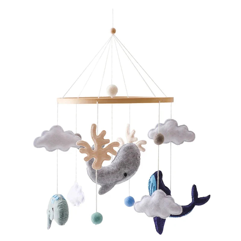 Crib Mobile Rattle Wooden Baby Bell with Felt Cartoon Bear Toys