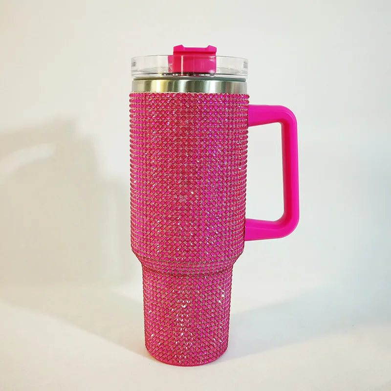 40oz Diamond Thermos Cup with Handle 304 Stainless Steel Vacuum Coffee Insulated Bottle Portable Car Flasks