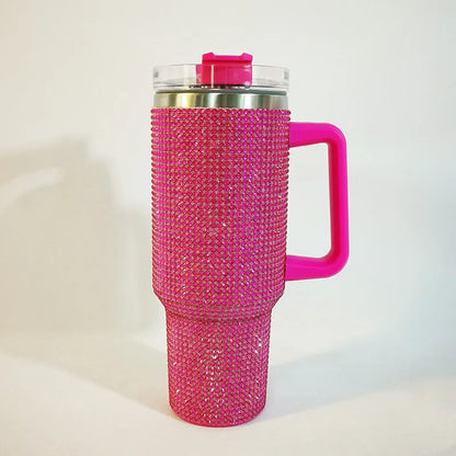 40oz Diamond Thermos Cup with Handle 304 Stainless Steel Vacuum Coffee Insulated Bottle Portable Car Flasks