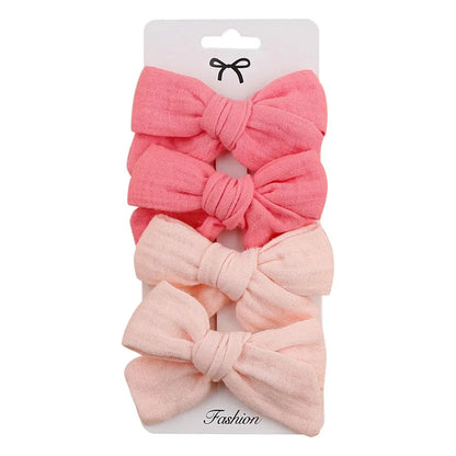 4Pcs Baby Bows Hair Clips Cotton Linen Hairpins for Girls
