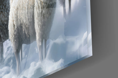 The Lion and the Lambs: Snowy Kingdom Glass Wall Art || Designer Collection