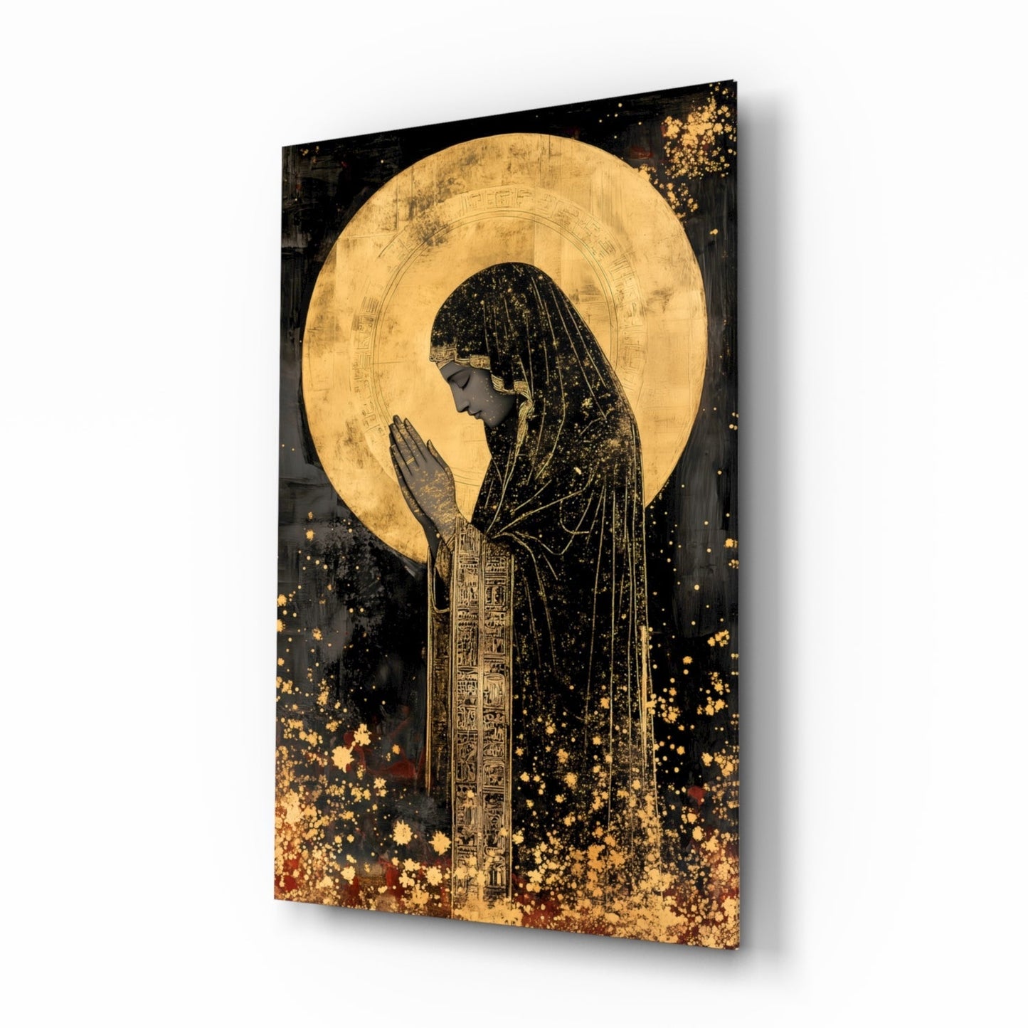 Golden Prayers of Mary Glass Wall Art || Designer Collection