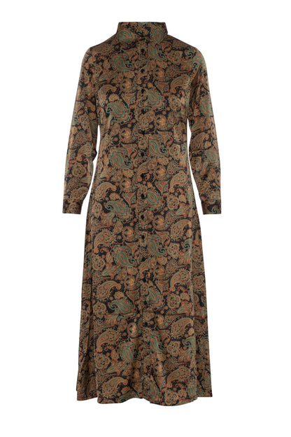 Printed Satin Midi Shirt Dress