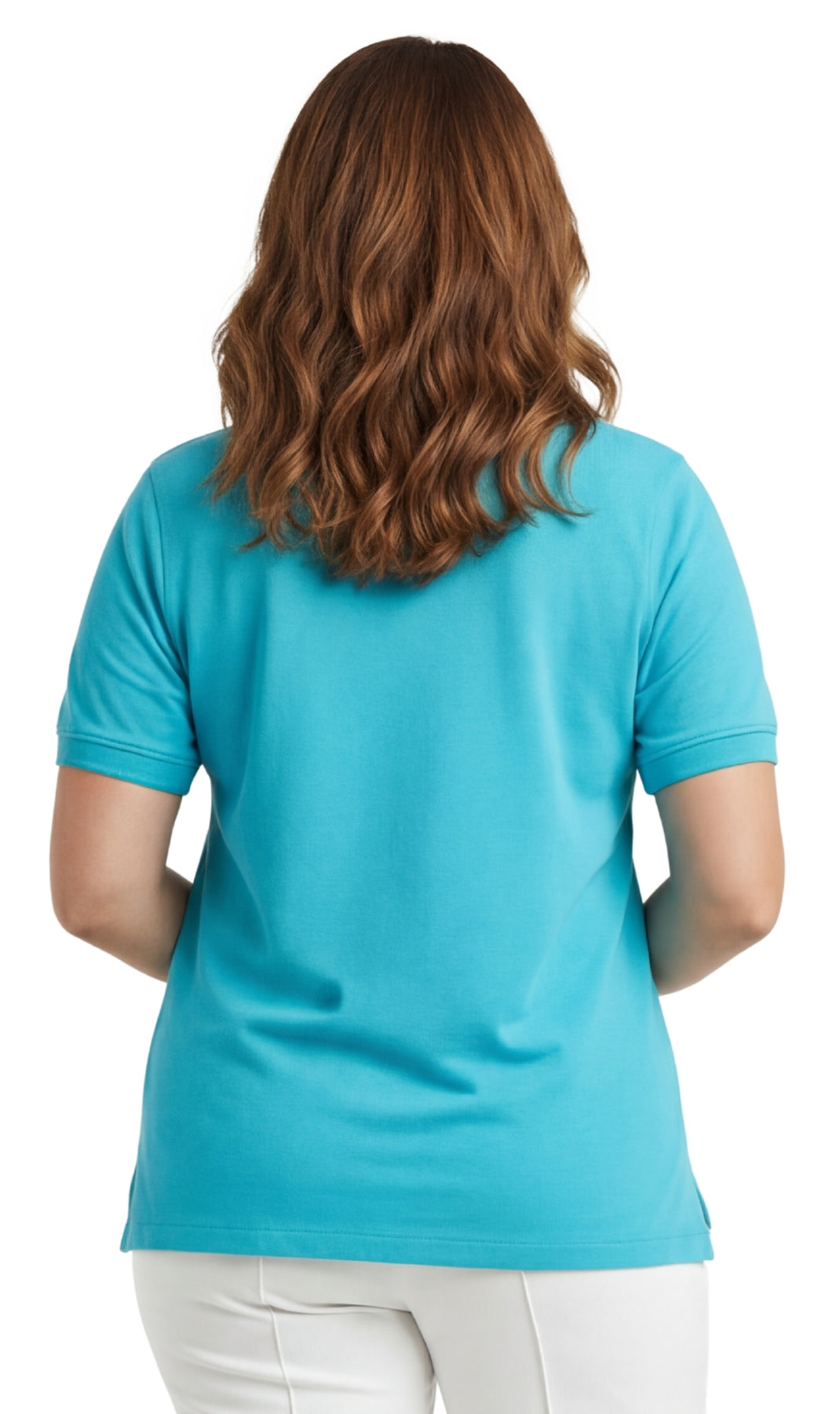 Women's Short Sleeve Pique Knit Polo Shirt in Relaxed Fit Pocketless Jersey