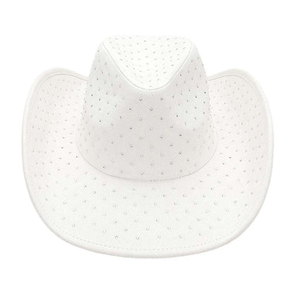 Rhinestone Embellished Faux Suede Western Cowboy Fedora Hat