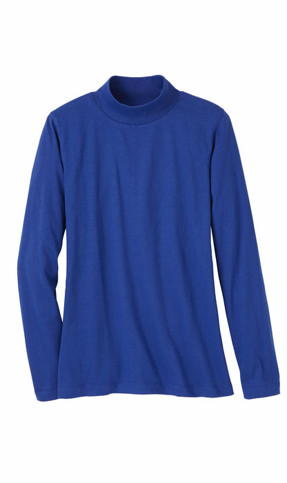 Women's Long Sleeve Cotton Blend Mock Neck Top - An All-Season Essential