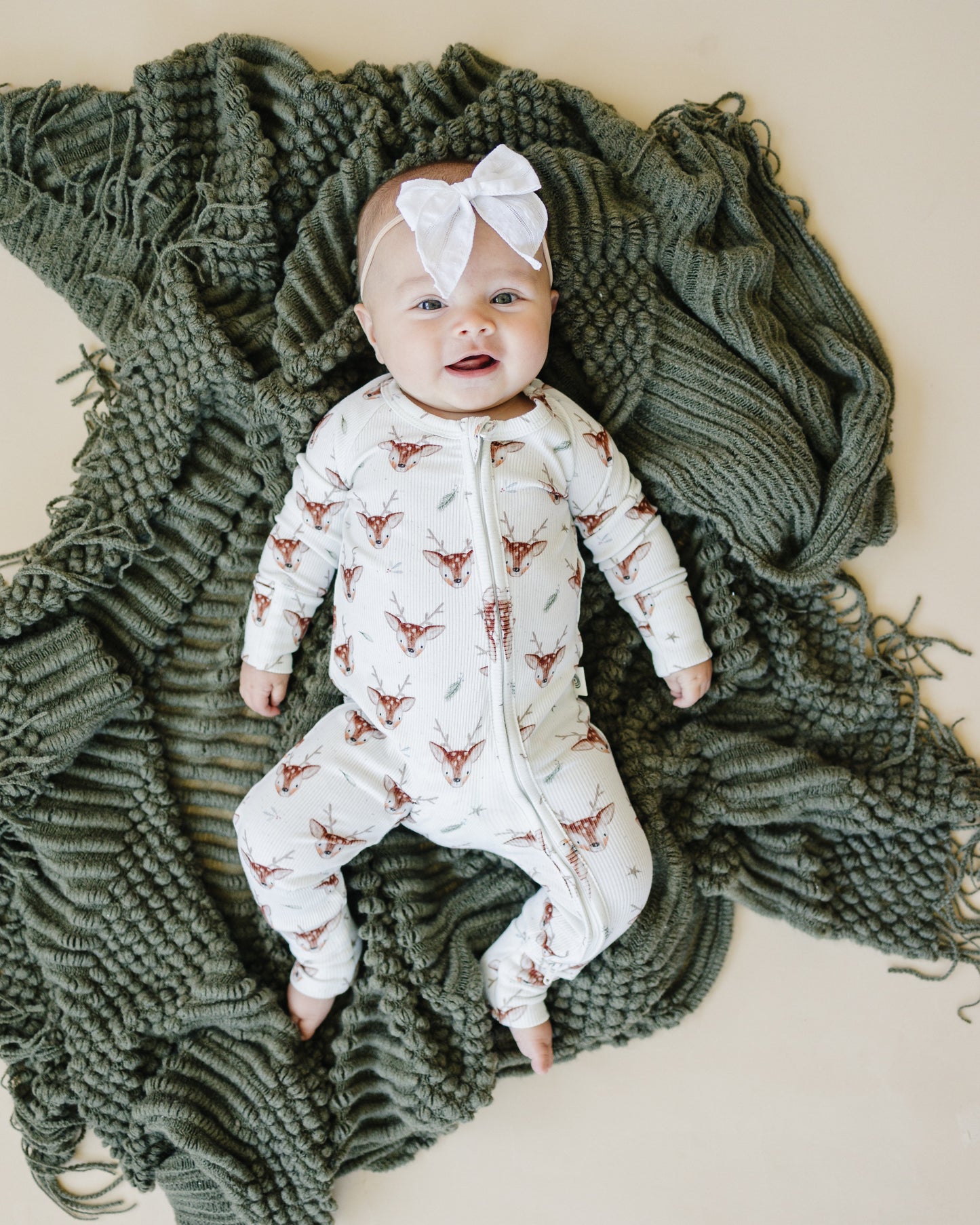 Reindeer Games Ribbed Bamboo Zippy Pajamas *NB to 3/6m left