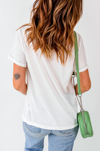 White mama Heart Print Crew Neck T Shirt