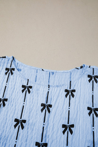 Bow Textured Short Puff Sleeve Top