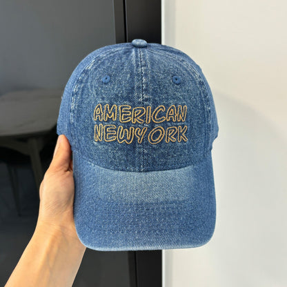 American Retro Washed Denim Peaked Cap — Korean Style Vintage Baseball Hat