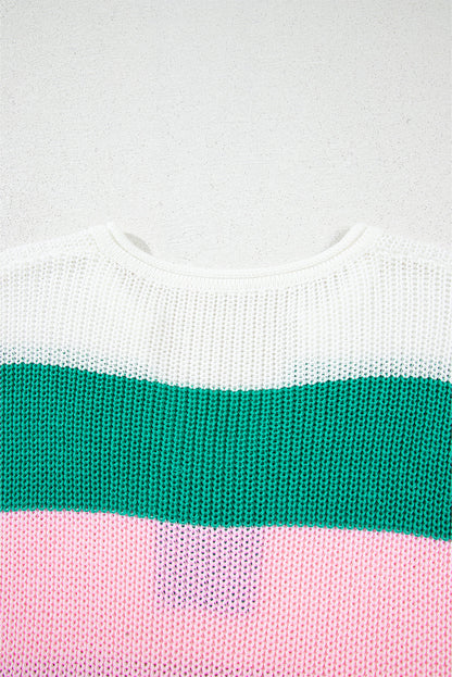Multicolour Color Block Notch V Neck Sweater T Shirt