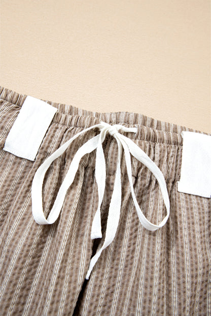 Brown Stripe Drawstring Cargo Jogger Pants with Pockets