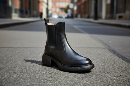 Women’s British-Style Chunky Heel Ankle Boots – Dr. Style Leather Booties for Fall & Winter