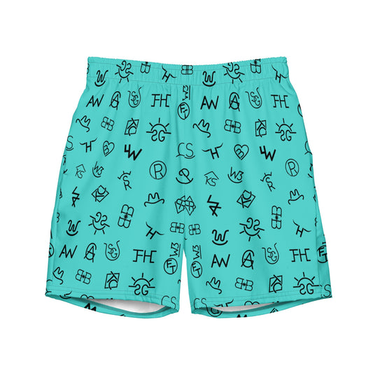 Baha Ranch Yeehaw Turquoise Cattle Brands Men's Swim Trunks