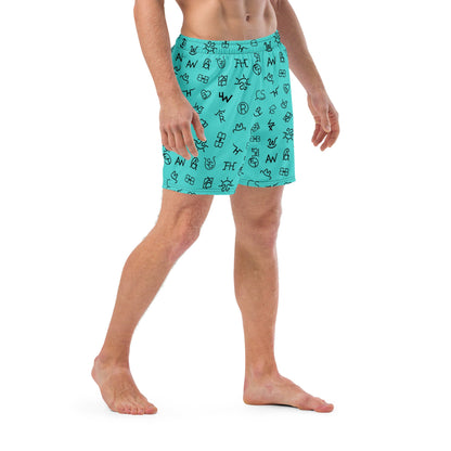 Baha Ranch Yeehaw Turquoise Cattle Brands Men's Swim Trunks