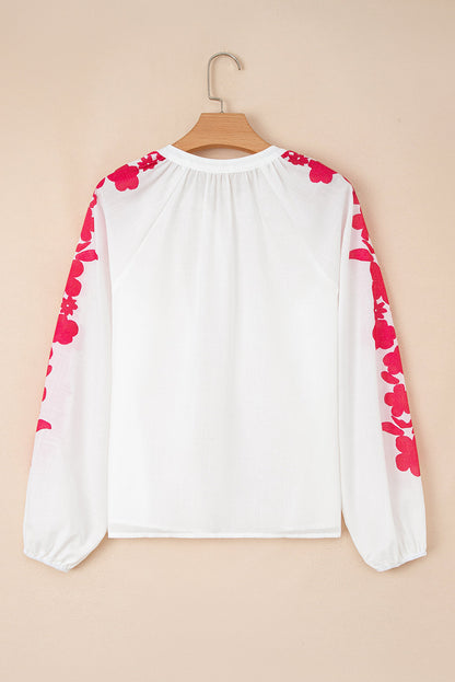 White Floral Embroidered Puff Long Sleeve Casual Shirt