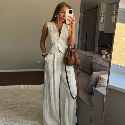 Women’s Vest Top & High Waist Wide Leg Pants Two Piece Set