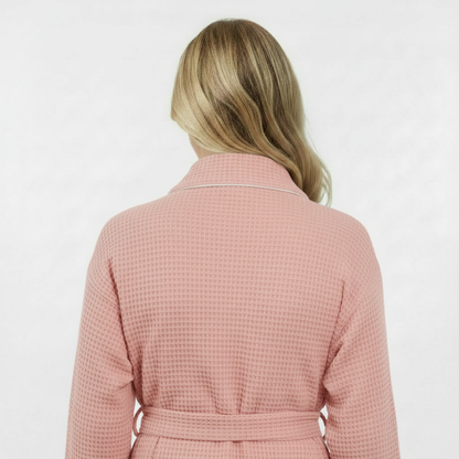 Women’s Waffle Piping Bathrobe – Lightweight Spa-Style Comfort