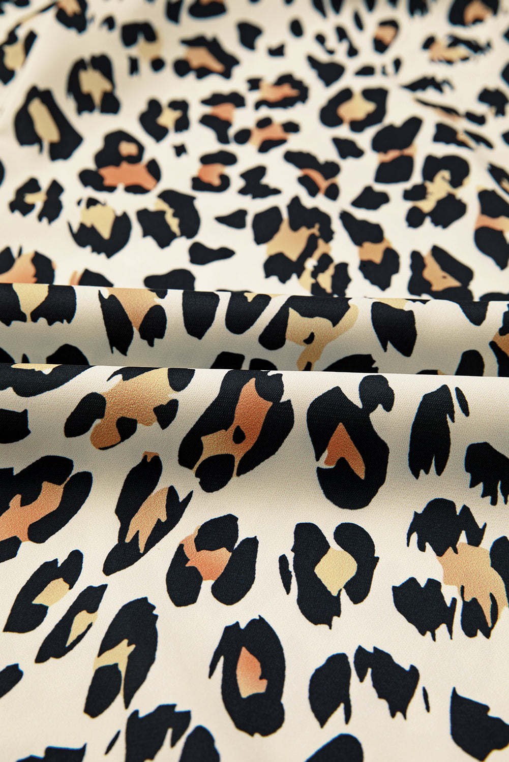 Leopard Colorblock Contrast V-Neck Short Sleeve Blouse