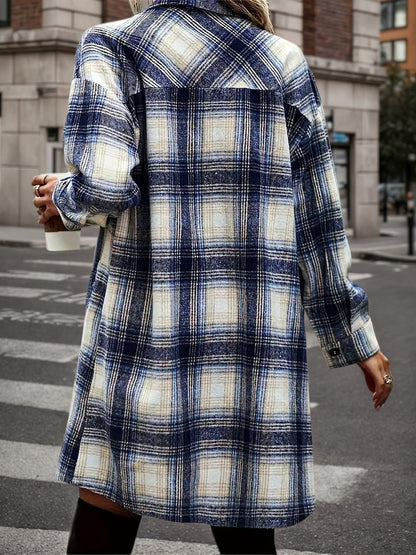 Women’s Plaid Shacket Set – Flannel Shirt Jacket & Distressed Denim Shorts