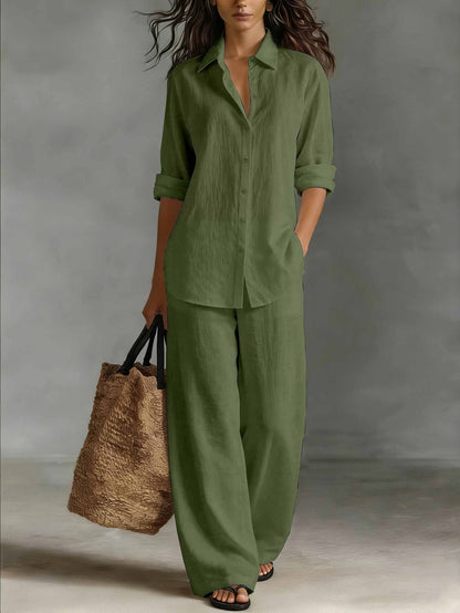 Women's Bohemian Cotton-Linen Top & Pants Set – Resort Lounge Co-ord