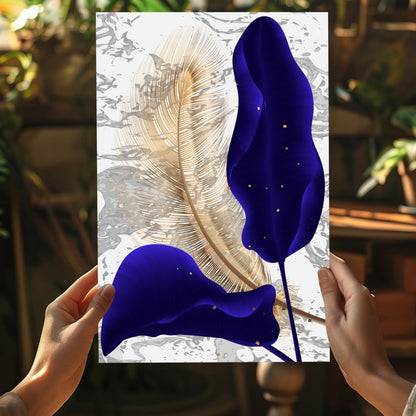 Navy Blue Leaves Aluminum Print