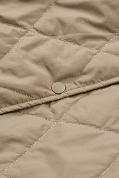 Solid Quilted Snap Button Hooded Puffer Coat