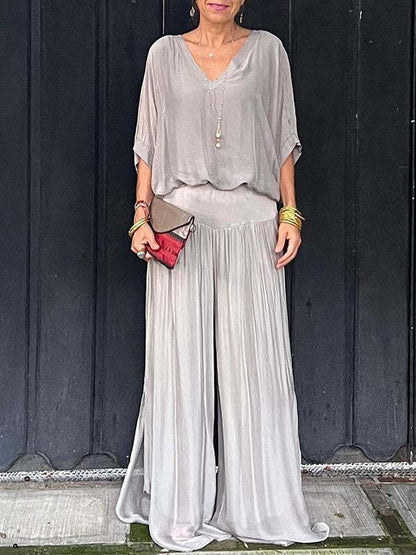 Solid-Color Chiffon Two-Piece Set – 10 Colors, S–5XL
