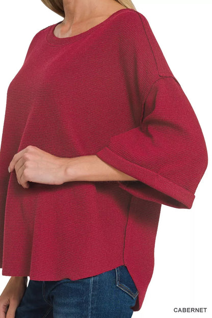 Zenana Double Knit Exposed Seam Curved Hem Top