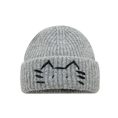 Women’s Cute Cat Line Design Knitted Hat – Warm Fall & Winter Beanie