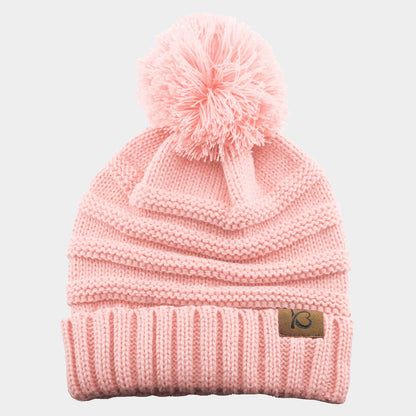 Cable Knit Ribbed Chunk Pom Pom Beanie Hat