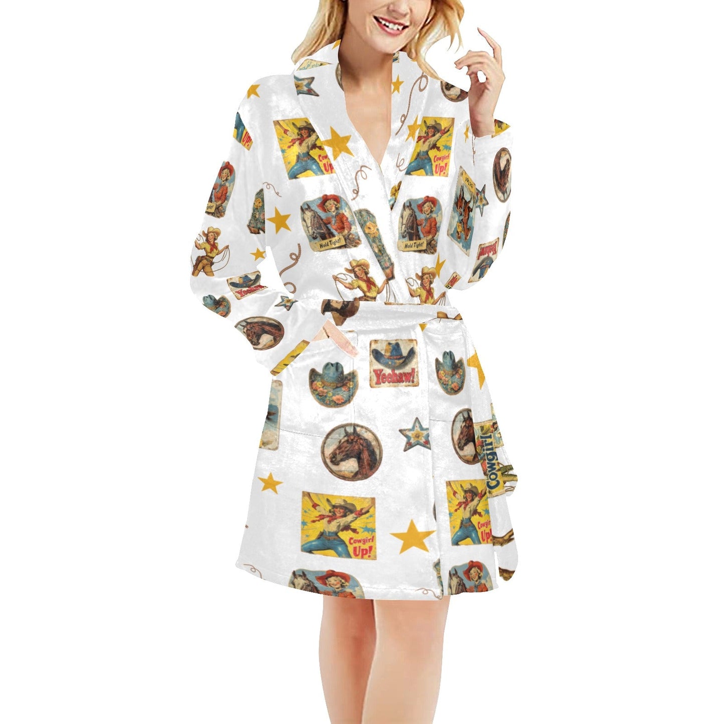 Baha Ranch Vintage Cowgirl Collage Women's Western Bath Robe