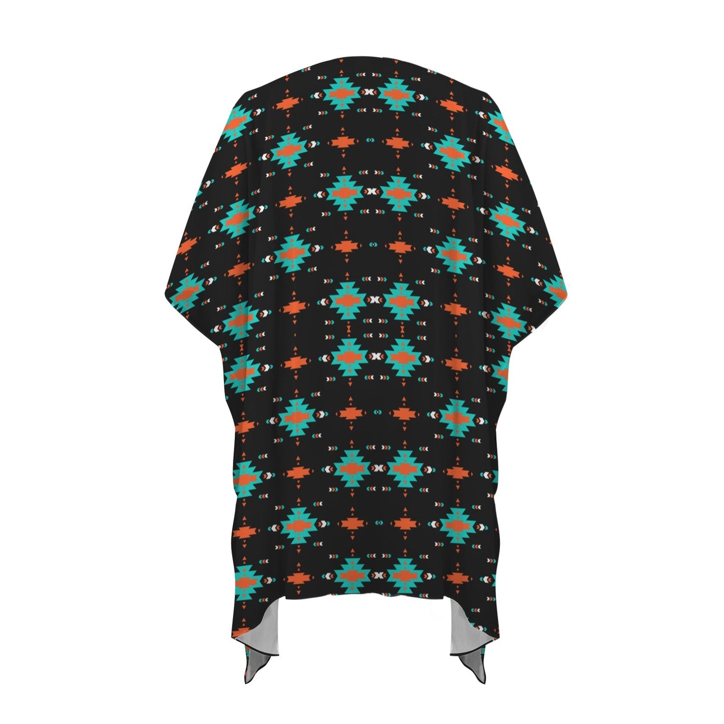 Baha Ranch Black Turquoise Orange Aztec Duster Kimono Coverup