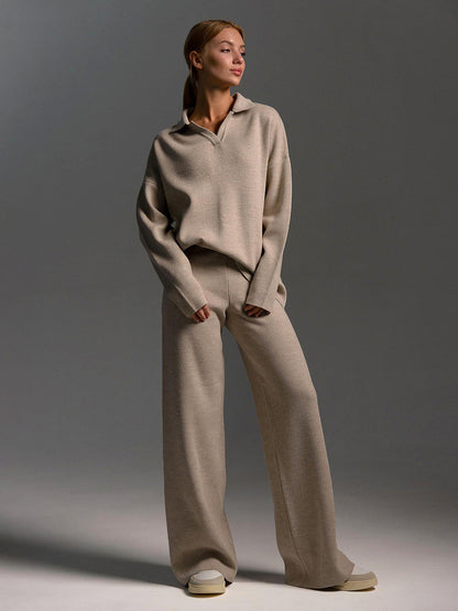 Women’s Fall Winter Two-Piece Set – Loose Collar Sweater Casual Outfit