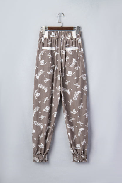 Western Cactus Cowgirl Drawstring Jogger Pants