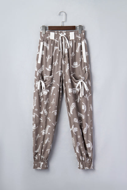 Western Cactus Cowgirl Drawstring Jogger Pants