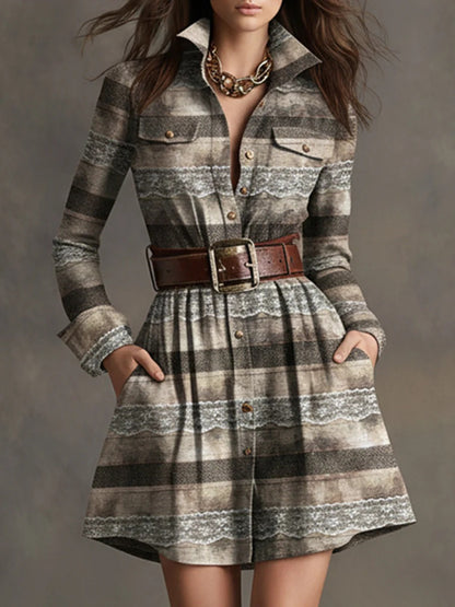 Plaid Collared Sleeveless Fitted Waist Dress