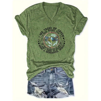 Letter Print Short Sleeve T-Shirt Casual Summer Top