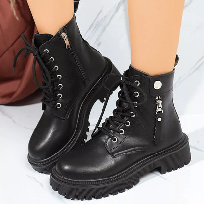 Round Toe Block Heels Boots with Mid-Heel Comfort