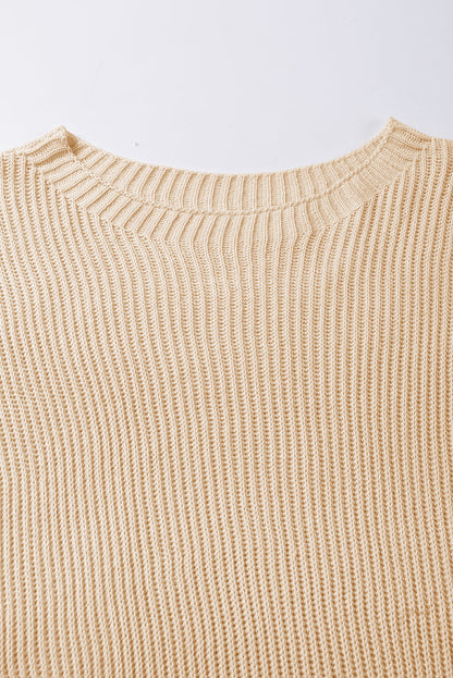 Apricot Side Slit Short Sleeve Oversized Sweater