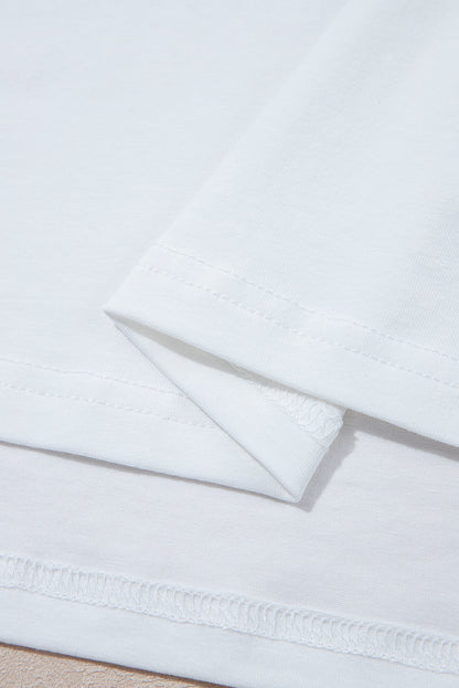 White Loose Half Sleeve Hi Low Hem T Shirt