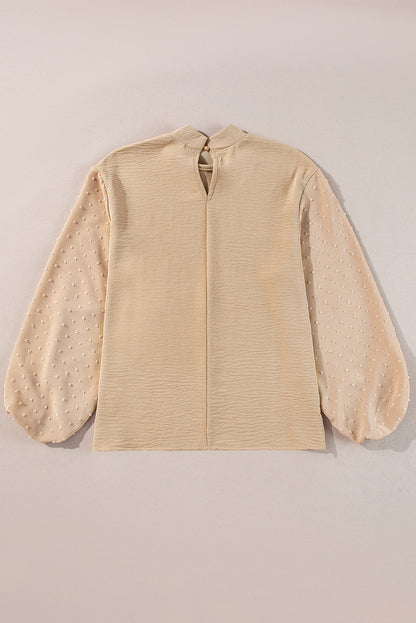 Gossamer Pink Swiss Dot Balloon Sleeve Loose Blouse