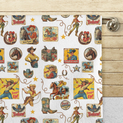 Vintage Cowgirls Set of 4 Kitchen Dish Towels Made in America