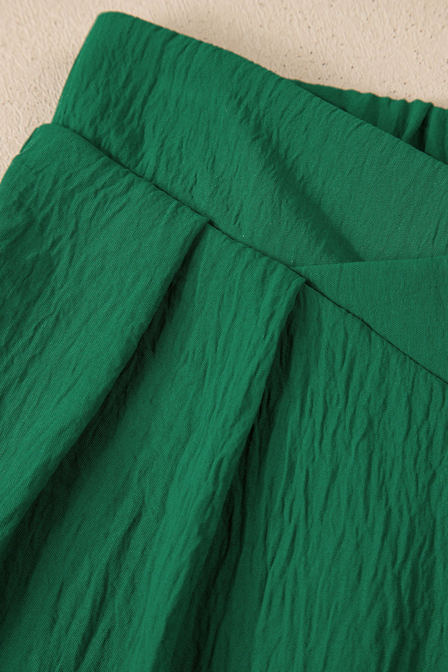 Solid Textured Crossed Waist Wide Leg Pants