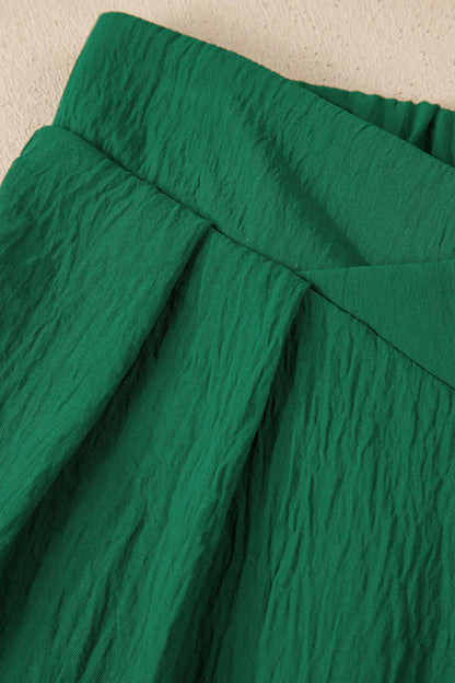 Solid Textured Crossed Waist Wide Leg Pants